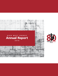 Cover of the High West Energy Annual Report 2018, featuring a map overlay and the company logo with the number 80.